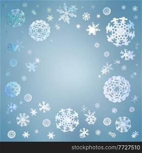 blue christmas and new years snowflakes frame background. christmas snow background