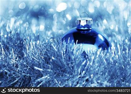 blue christmas ball on holiday background