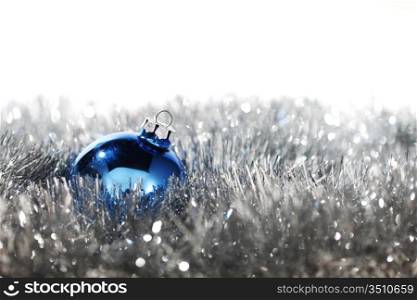 blue christmas ball on silver background