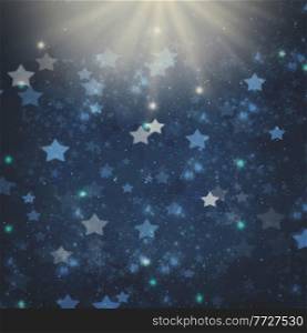 blue christmas stars background with light spot, retro toned. christmas stars background