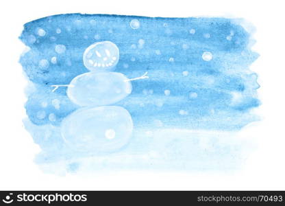 Blue christmas watercolor background with snowman