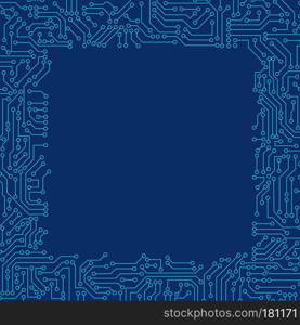 Blue circuit board pattern texture. High-tech background in digital computer technology concept. 3d abstract illustration.