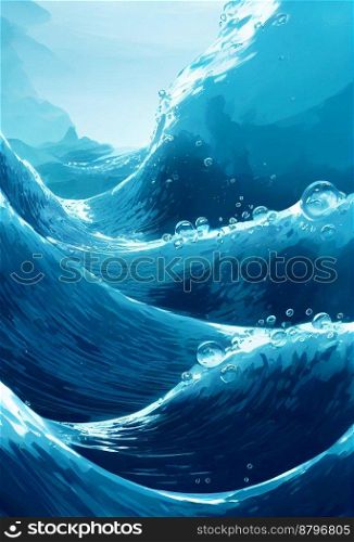 Blue clear water waves splashes 3d illustrated
