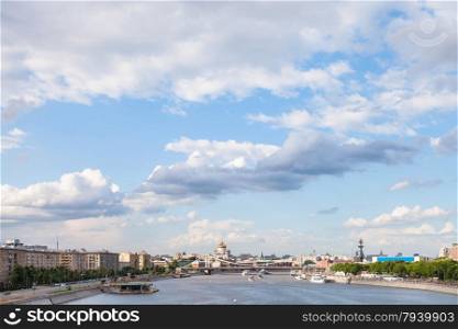 blue cloudy sky over Moscow city and Moskva River, Russia