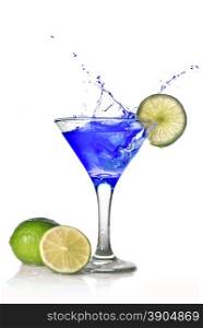 Blue cocktail with splash isolated on white