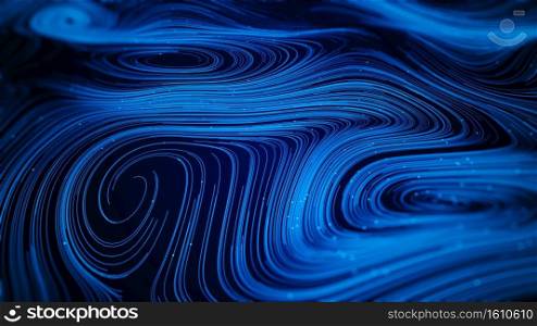 Blue color abstract background, Digital Particle and Line. Wavy backdrop curved and spiral line. Digital cyberspace background