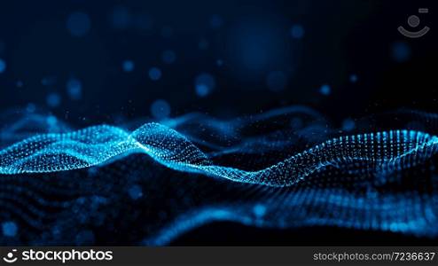 Blue color digital particles wave flow cyberspace abstract technology background concept