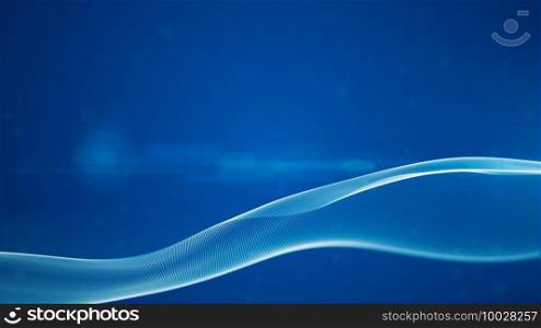 Blue Color Digital Particles Wave Flow With Bokeh, Digital cyberspace abstract background