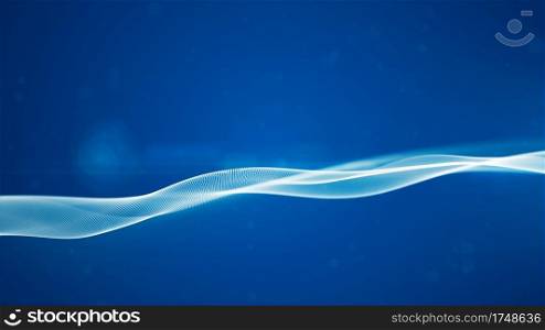 Blue Color Digital Particles Wave Flow With Bokeh, Digital cyberspace abstract background