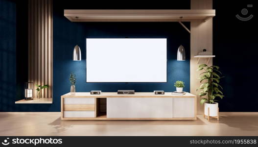 blue color room design interior with door paper and cabinet shelf wall on tatami mat floor room japanese style. 3D rendering