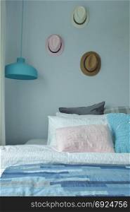 Blue color scheme bedroom interior