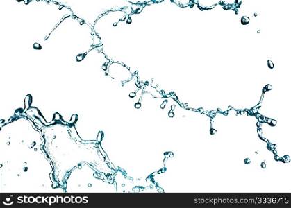 Blue color water splash on white background.