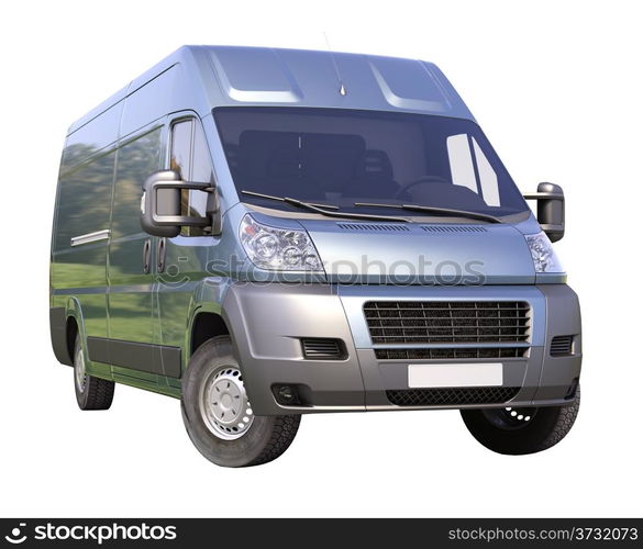 Blue commercial delivery van isolated on a white background