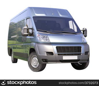 Blue commercial delivery van isolated on a white background