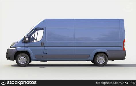 Blue commercial delivery van on a gray background