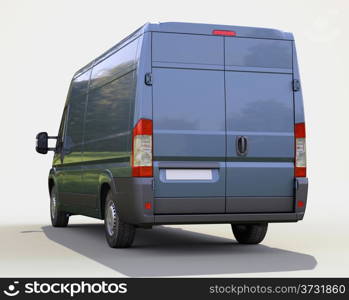 Blue commercial delivery van on a gray background