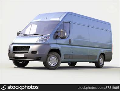 Blue commercial delivery van on a gray background
