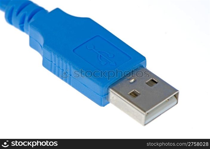 Blue Computer USB 2.0 cable on an Isolated Background.