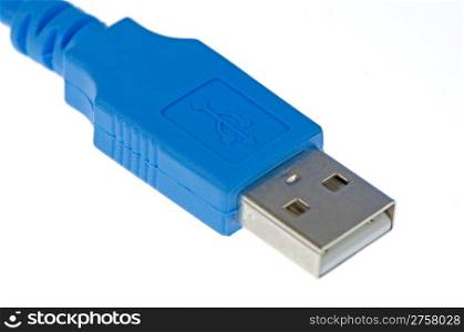 Blue Computer USB 2.0 cable on an Isolated Background.