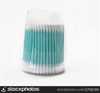blue cotton stick for cleaning on white background