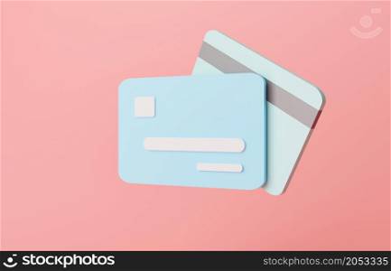 blue credit card minimal on pink pastel background business finances concept. cartoon style Credit card minimal. payment and banking concept. banking finance transaction Payment online 3d rendering