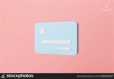 blue credit card minimal on pink pastel background business finances concept. cartoon style Credit card minimal. payment and banking concept. banking finance transaction Payment online 3d rendering