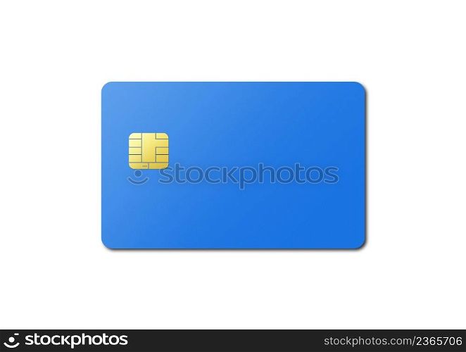 Blue credit card template isolated on a white background. 3D illustration. Blue credit card on a white background