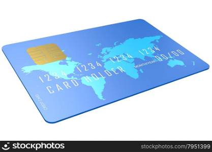 Blue credit card with world map image with hi-res rendered artwork that could be used for any graphic design.