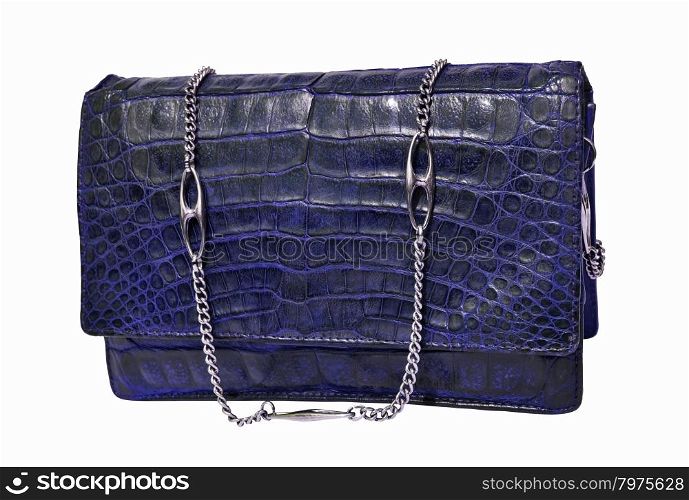 Blue crocodile genuine leather handbag