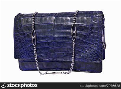 Blue crocodile genuine leather handbag