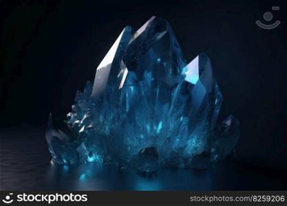 Blue crystal stone structure. Magical aura. Generate Ai. Blue crystal stone structure. Generate Ai