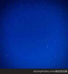 Blue dark night sky with many shining stars. Milky way background