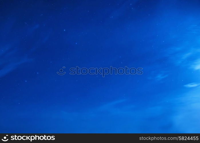 Blue dark night sky with many stars. Milky way on the space background