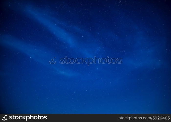 Blue dark night sky with many stars. Milky way on the space background