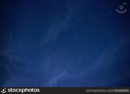 Blue dark night sky with many stars. Space background