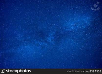 Blue dark night sky with many stars. Space milky way background