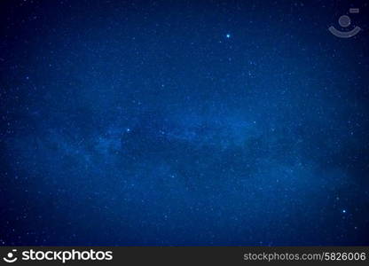 Blue dark night sky with many stars. Space milkyway background