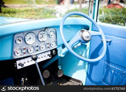 Blue Dashboard Of Classic Car