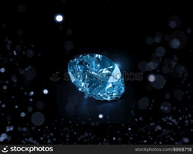 Blue Dazzling diamond on white shining bokeh background. concept for choosing best diamond gem design. 3d render
