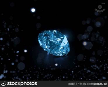 Blue Dazzling diamond on white shining bokeh background. concept for choosing best diamond gem design. 3d render