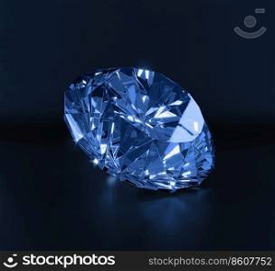 Blue dazzling diamonds on dark blue background. 3d render