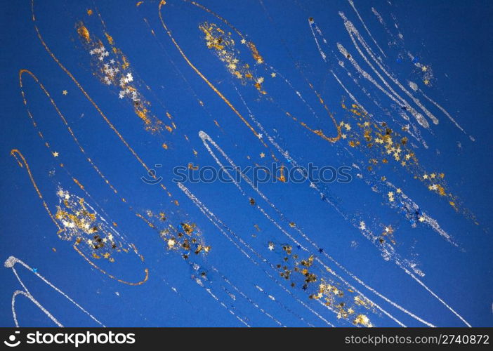 Blue decorative winter background with sparkles and stars (blue cardboard texture preserve)