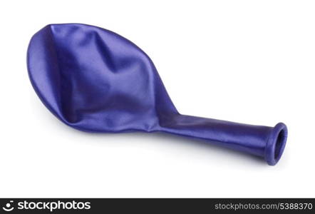 Blue deflated balloon isolated on a white