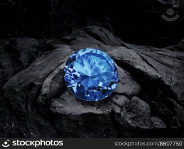 Blue diamond on black coal background