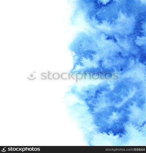 Blue diffluent watercolor background with isolated edge and space for text