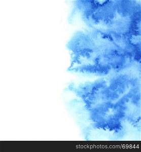 Blue diffluent watercolor background with isolated edge and space for text