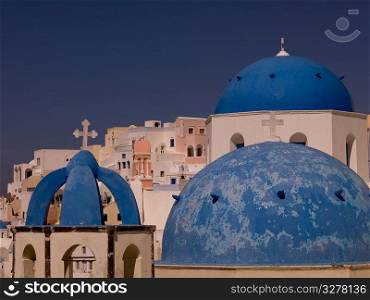 Blue dome on church in Santorini Greece