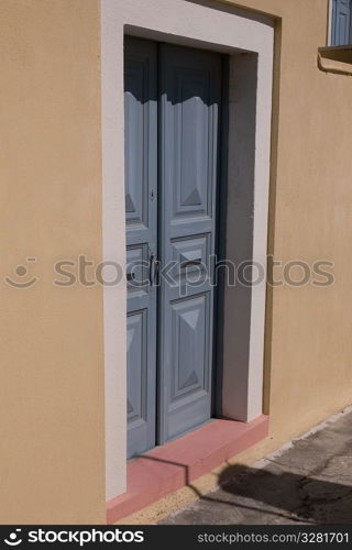 Blue door in Santorini Greece