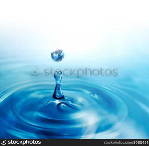 blue dripping water with world close up