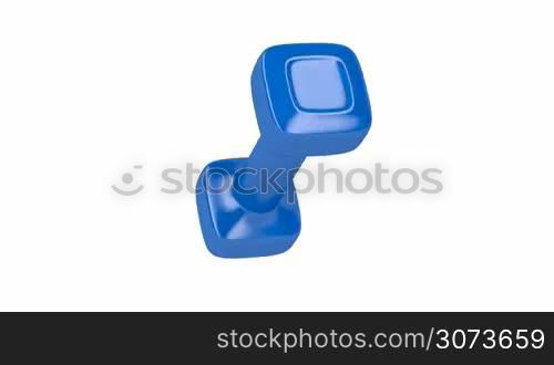 Blue dumbbell spin on white background